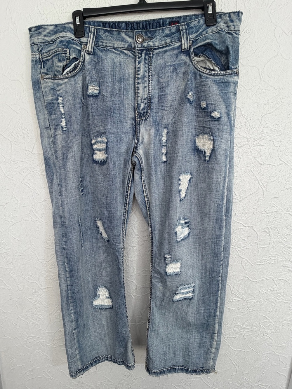XIOS Premium Denim Mens Medium 40x30 Bootcut Jeans Wash Distressed